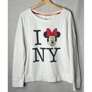 Disney Minnie Mouse Womens Sweatshirt White I Love New York Long Sleeve Knit M